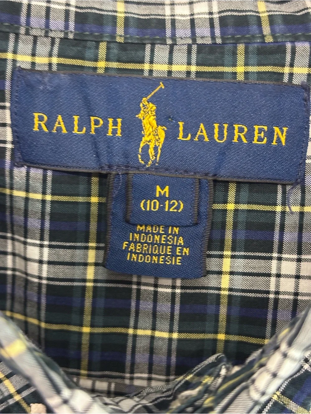 Boys Ralph Lauren Button Down Shirt Size Medium 10-12 Plaid Long Sleeve Cotton